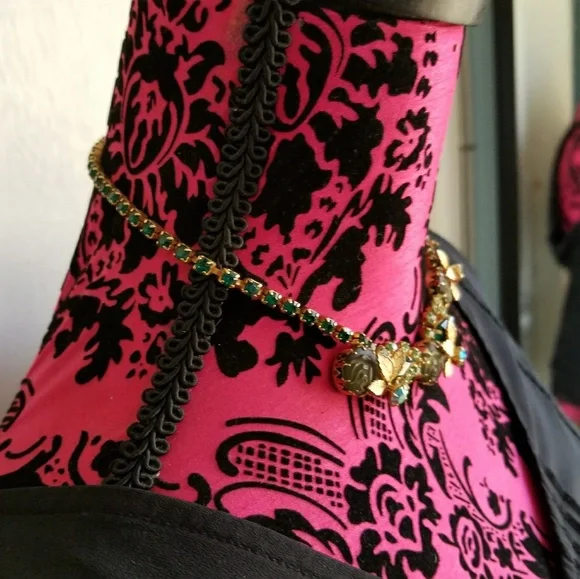 Relisted- Vintage necklace green rhinestones givre rose choker gold leaf leaves - Picture 4 of 8